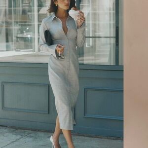 Meshki Elegant Gray Button-Down Dress